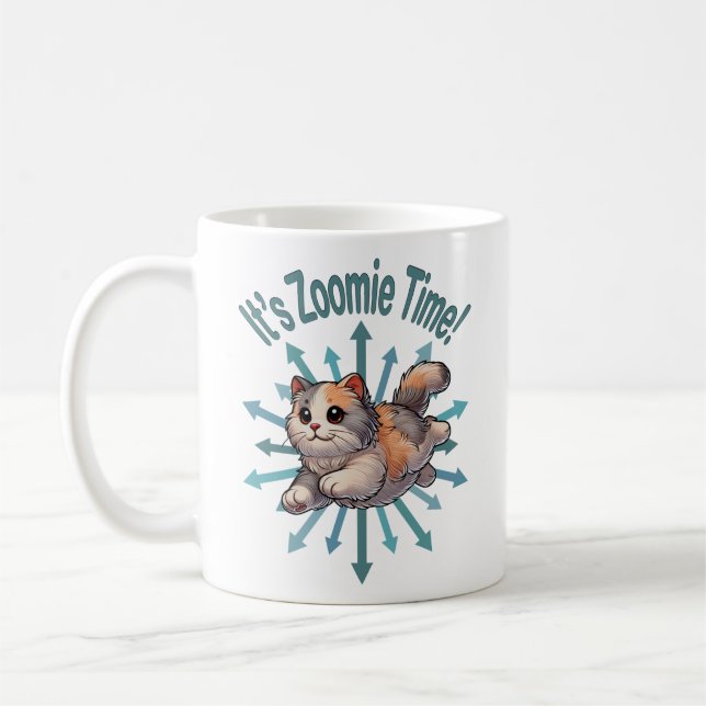 It's Zoomie Time Dilute Calico Cat Coffee Mug (Left)
