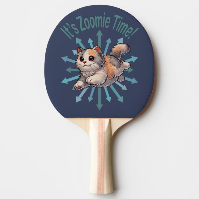 It's Zoomie Time Dilute Calico Cat Ping Pong Paddle (Front)