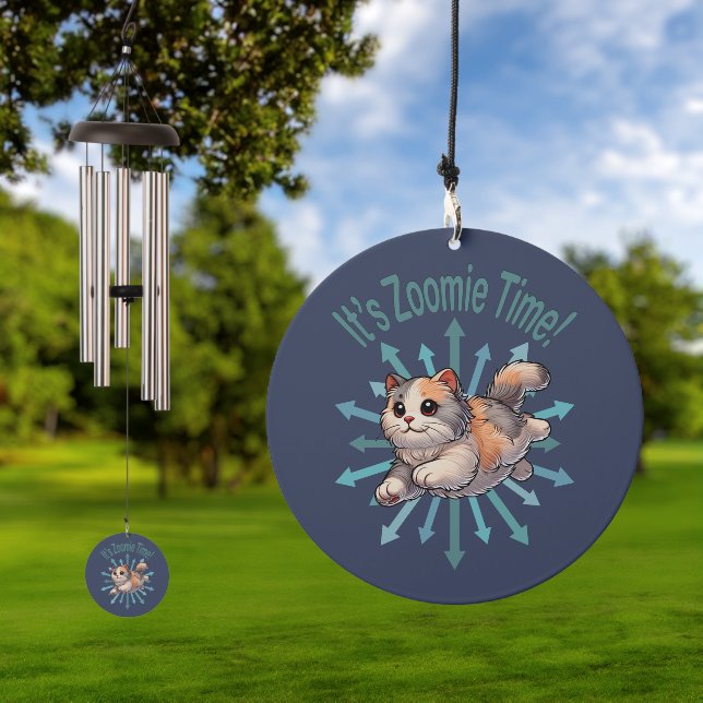 It's Zoomie Time Dilute Calico Cat Wind Chime (Outdoor)