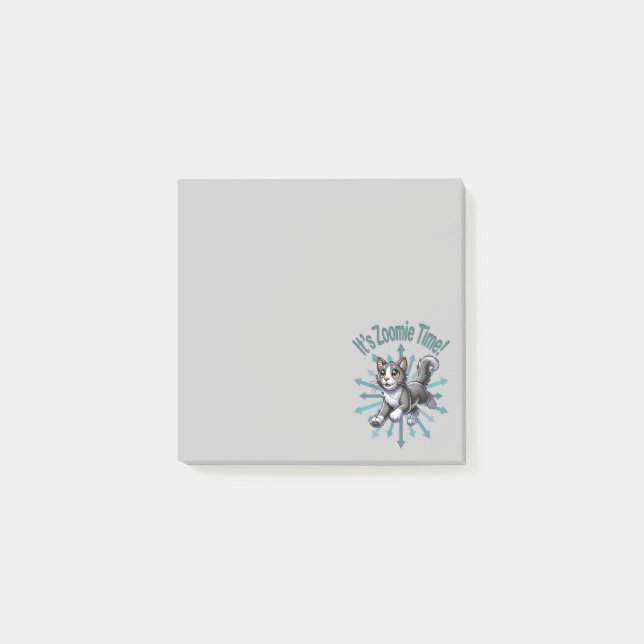 It's Zoomie Time Gray Bicolor Cat Post-it Notes (Front)