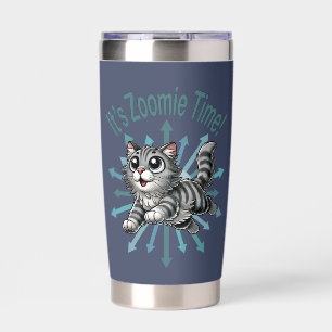 It's Zoomie Time Gray Tabby Cat Insulated Tumbler