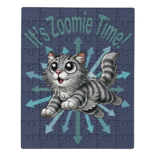 It's Zoomie Time Gray Tabby Cat Jigsaw Puzzle