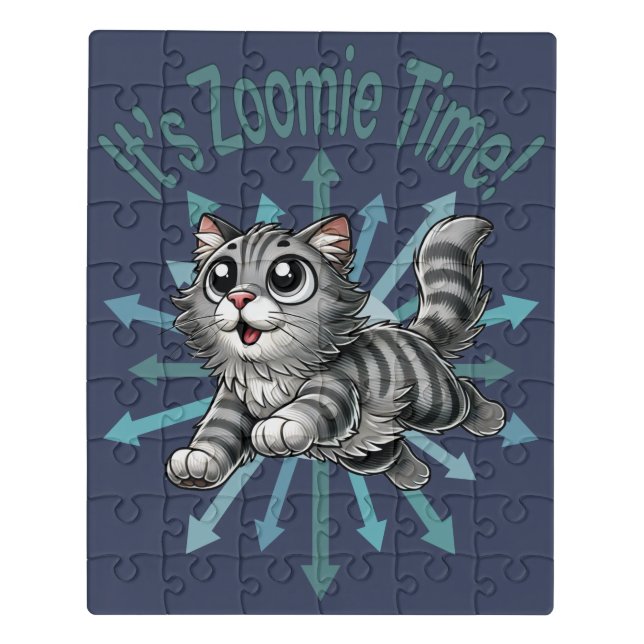 It's Zoomie Time Gray Tabby Cat Jigsaw Puzzle (Puzzle Vertical)