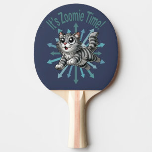 It's Zoomie Time Gray Tabby Cat Ping Pong Paddle