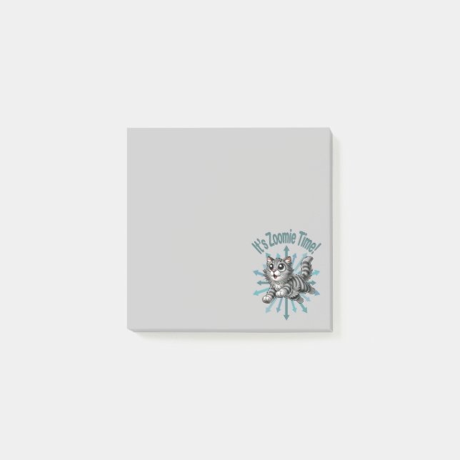 It's Zoomie Time Gray Tabby Cat Post-it Notes (Front)