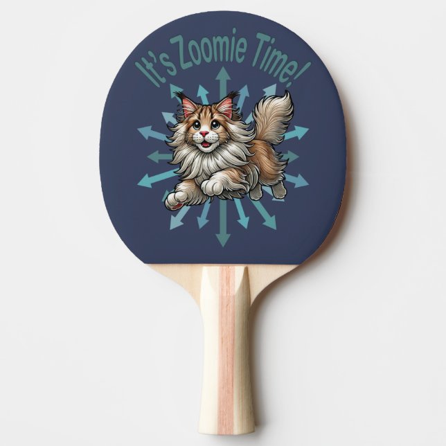 It's Zoomie Time Maine Coon Cat Ping Pong Paddle (Front)