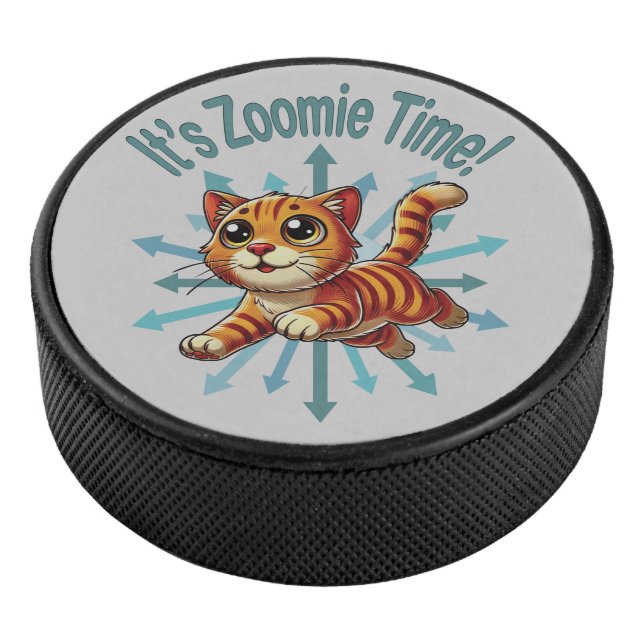 It's Zoomie Time Orange Tabby Cat Hockey Puck (3/4)
