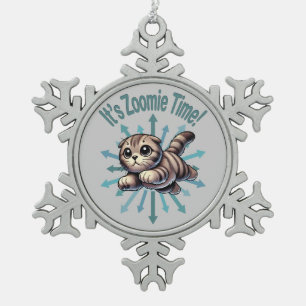 It's Zoomie Time Scottish Fold Cat Snowflake Pewter Christmas Ornament