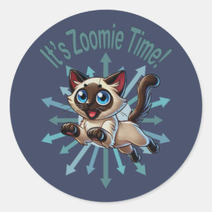 It's Zoomie Time Siamese Cat Classic Round Sticker