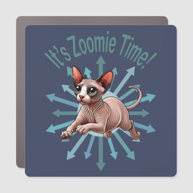 It's Zoomie Time Sphynx Cat Car Magnet (Front)