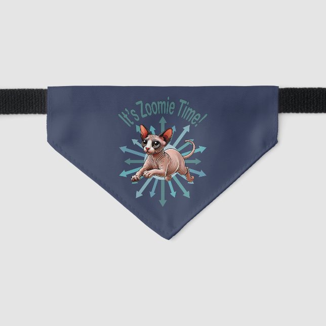 It's Zoomie Time Sphynx Cat Pet Bandana Collar (Front)