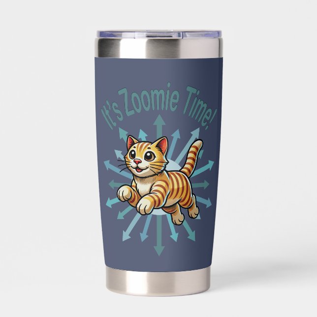 It's Zoomie Time Tiger Cat Insulated Tumbler (Front)
