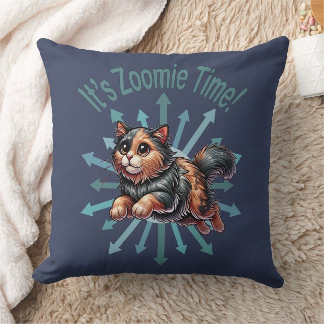 It's Zoomie Time Tortoise Shell Cat Throw Pillow (Blanket)