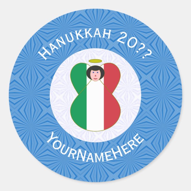 Itslian Angel Hanukkah Flag Personalized  Classic Round Sticker (Front)