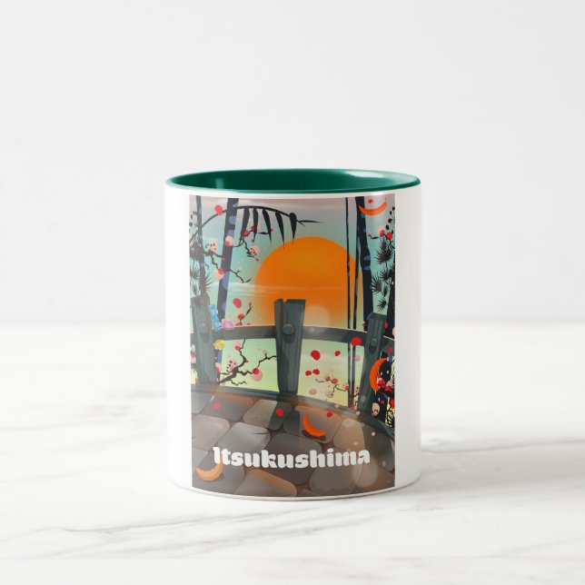 Itsukushima Japan travel poster Two-Tone Coffee Mug (Center)
