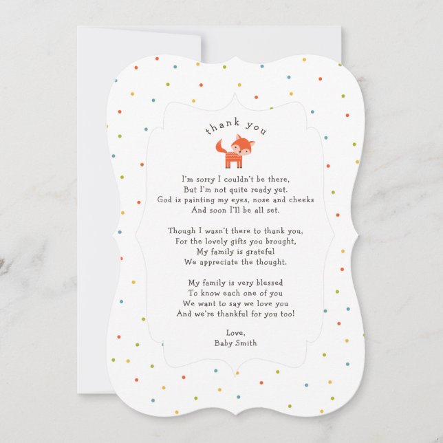 Itty Bitty Fox thank you note with poem Card (Front)