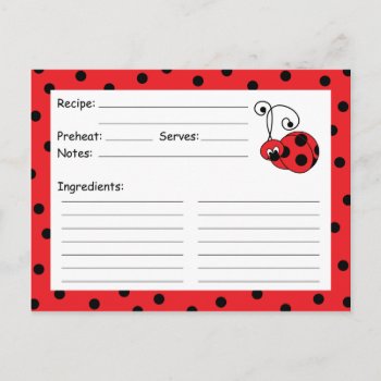 Itty Bitty Ladybug Red Recipe Card by StriveDesigns at Zazzle