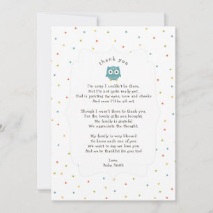 Itty Bitty Owl thank you note with poem Card