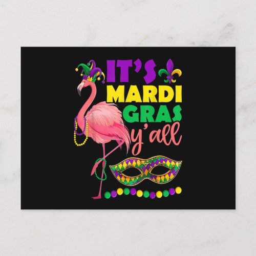 Itu2019s Mardi Gras Yu2019all Flamingo Jester Shir Postcard