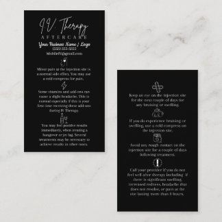 IV Intravenous Therapy Infusion Aftercare Card