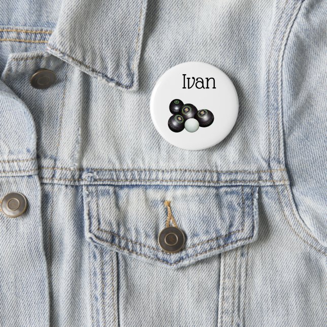 Ivan Name With Lawn Bowls Design, Badge Button (In Situ)