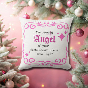 I've been an Angel, Christmas Pink Letters Throw Pillow