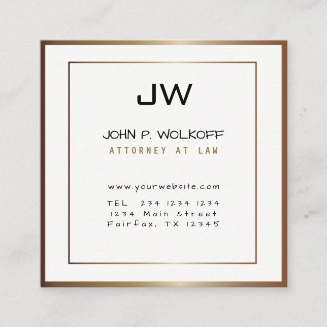 I've Been Framed ! MONOGRAM  Minimalist Attorney Square Business Card (Front)