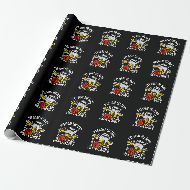 I've Goat The Beat Funny Drummer Pun Dark BG Wrapping Paper (Unrolled)