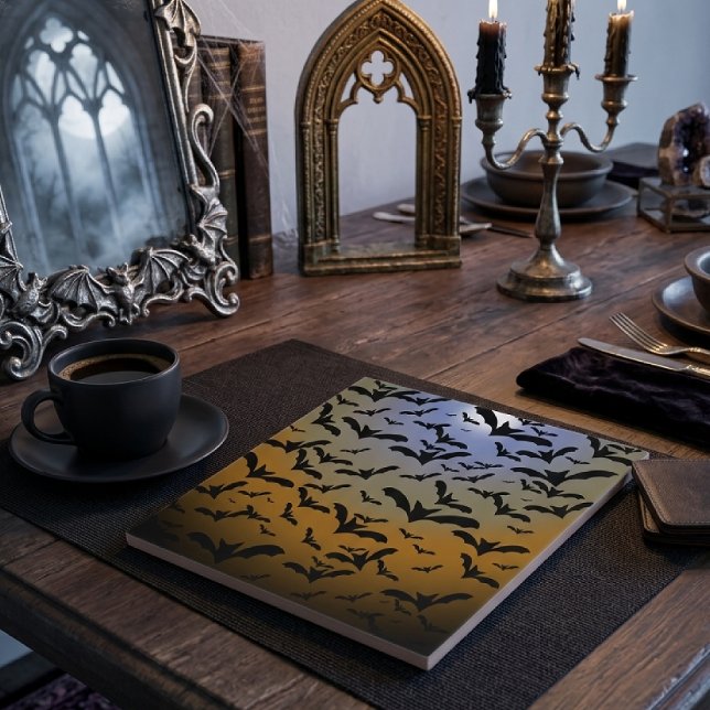I've Gone Batty For Black Bats & Pretty Moonlight Ceramic Tile (Creator Uploaded)