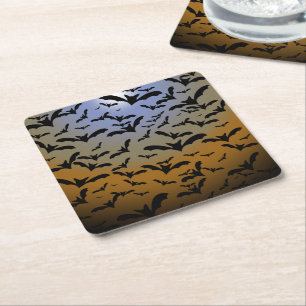 I've Gone Batty For Black Bats & Pretty Moonlight Square Paper Coaster