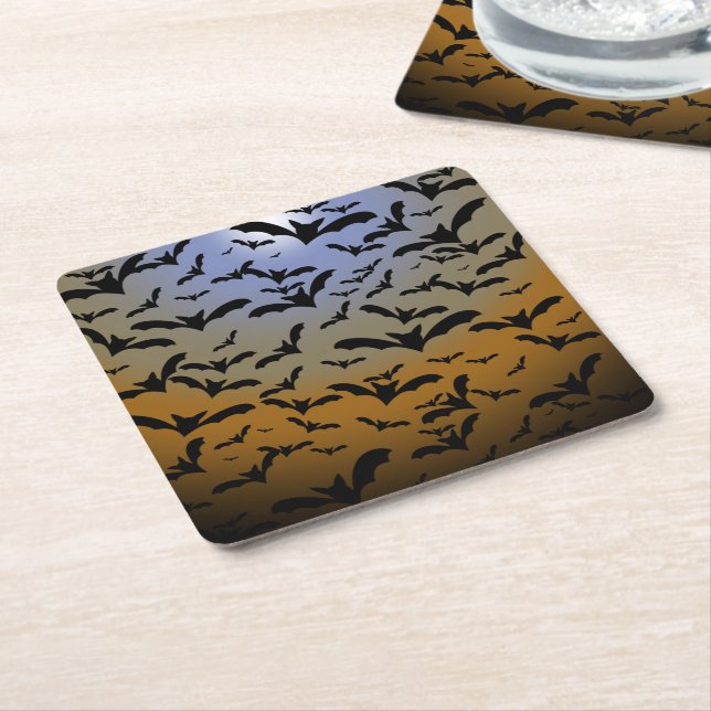 I've Gone Batty For Black Bats & Pretty Moonlight Square Paper Coaster (Angled)