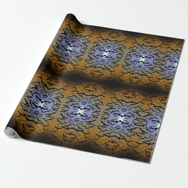 I've Gone Batty For Black Bats & Pretty Moonlight Wrapping Paper (Unrolled)