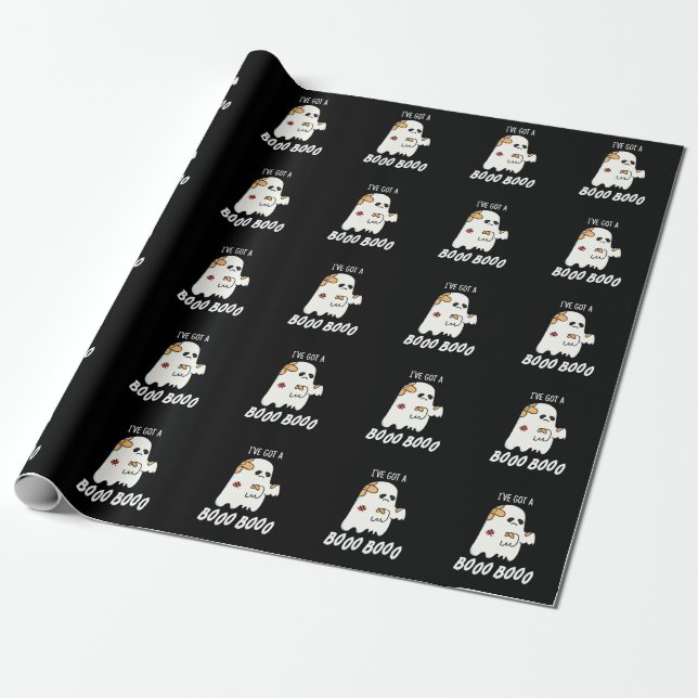I've Got A Boo Boo Funny Ghost Pun Dark BG Wrapping Paper (Unrolled)