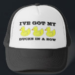 I've Got My Ducks in a Row Rubber Duck Ducky Trucker Hat<br><div class="desc">Features a row of bright yellow rubber duckies. The perfect way to tell everyone that you've got your "ducks in a row!" Created from an original marker illustration. This design is also available on other products. Don't see what you're looking for? Need help with customization? Contact Rebecca to have something...</div>