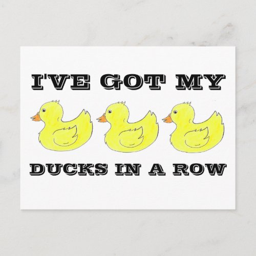 Ive Got My Ducks in a Row Yellow Rubber Duckie Postcard