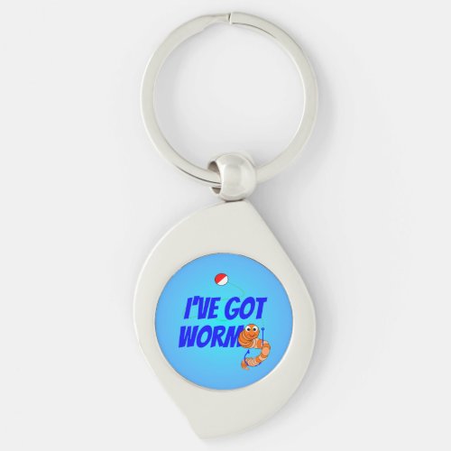 Ive Got Worms Funny Fishing Cartoon Blue Keychain