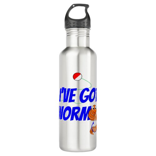 Ive Got Worms Funny Fishing Cartoon Blue Stainless Steel Water Bottle