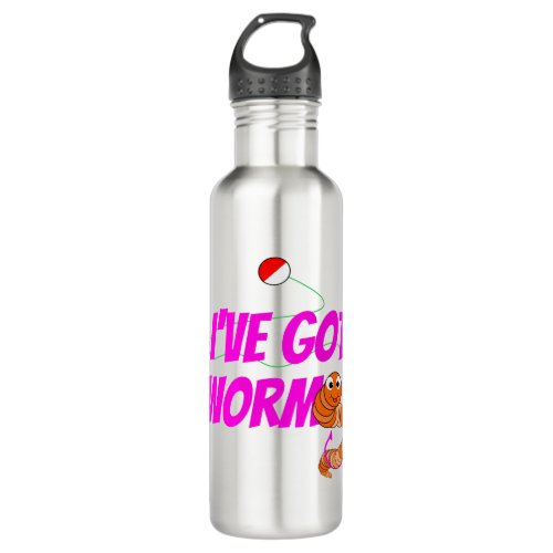 Ive Got Worms Funny Fishing Cartoon Pink Stainless Steel Water Bottle
