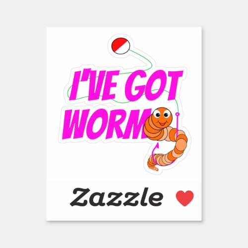 Ive Got Worms Funny Fishing Cartoon Pink Sticker