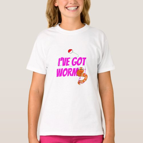 Ive Got Worms Funny Fishing Cartoon Pink T_Shirt