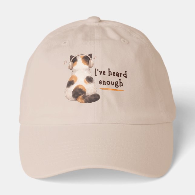 "I've heard enough" Cat Wearing Headphone Hat (Front)