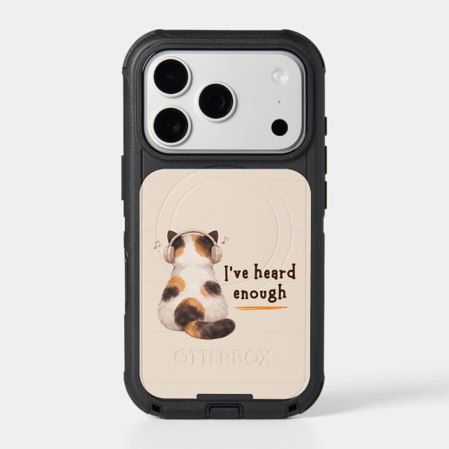 "I've heard enough" Cat Wearing Headphone Otterbox iPhone Case (Back)