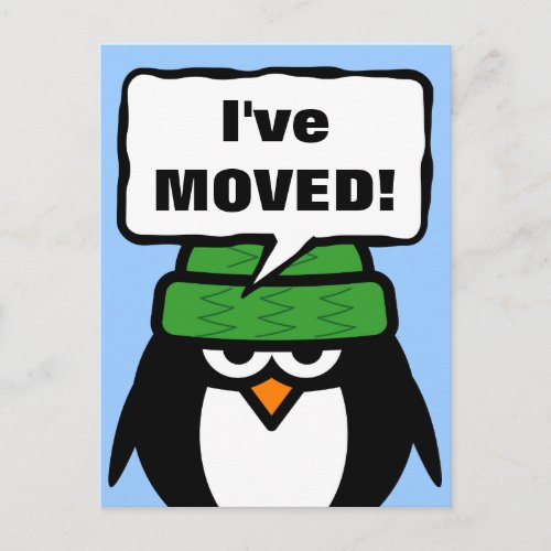 Ive move new address postcard with cute penguin