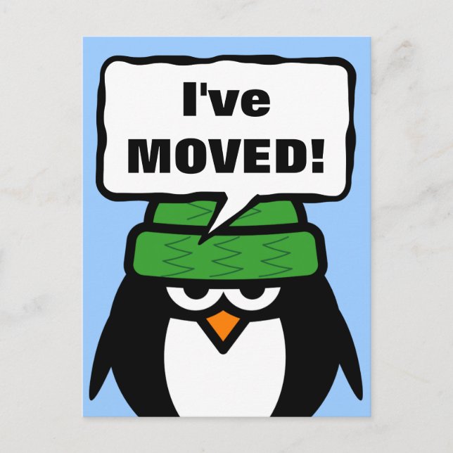 I've move new address postcard with cute penguin (Front)