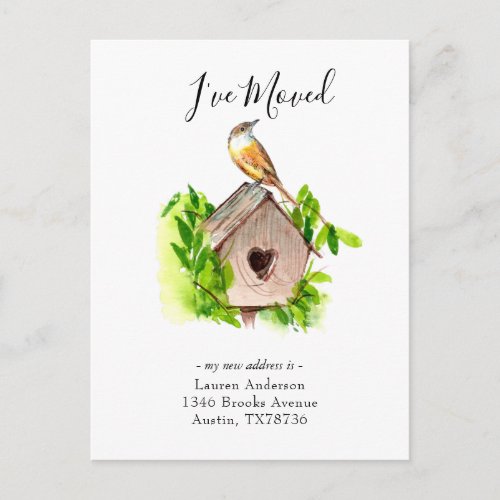 Ive Moved Bird house Moving announcement Postcard