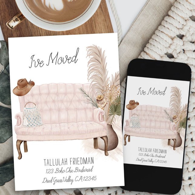 I've Moved Boho Chic Elegant Living Room Moving Announcement (boho chic living room new address card available printed or as printable digital download)