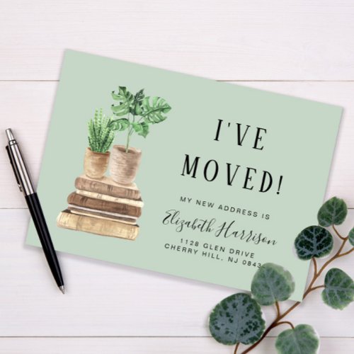 Ive Moved Boho Plants Sage Green Moving Announcement Postcard