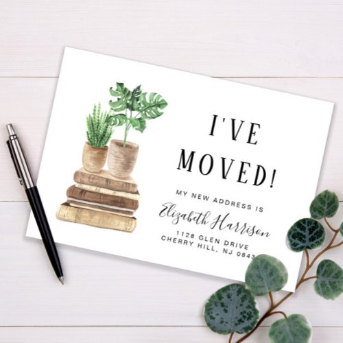 Ive Moved Boho Plants Watercolor Moving Announcement Postcard