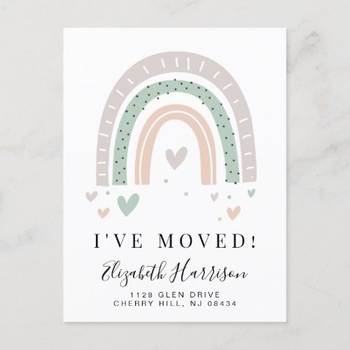 Ive Moved Boho Rainbow Sage Moving Announcement Postcard