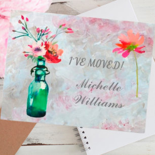 I've Moved Budget Elegant Pastel Floral Moving Announcement Postcard